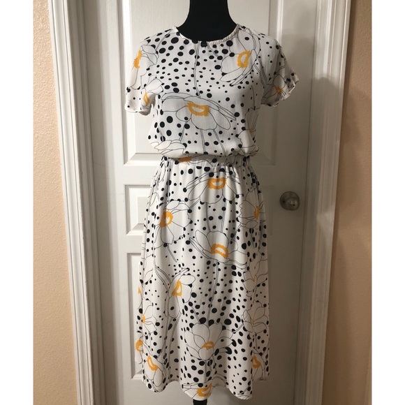D. D High Fashion Dresses & Skirts - 💛🖤Polka Dots & Blooms Dress